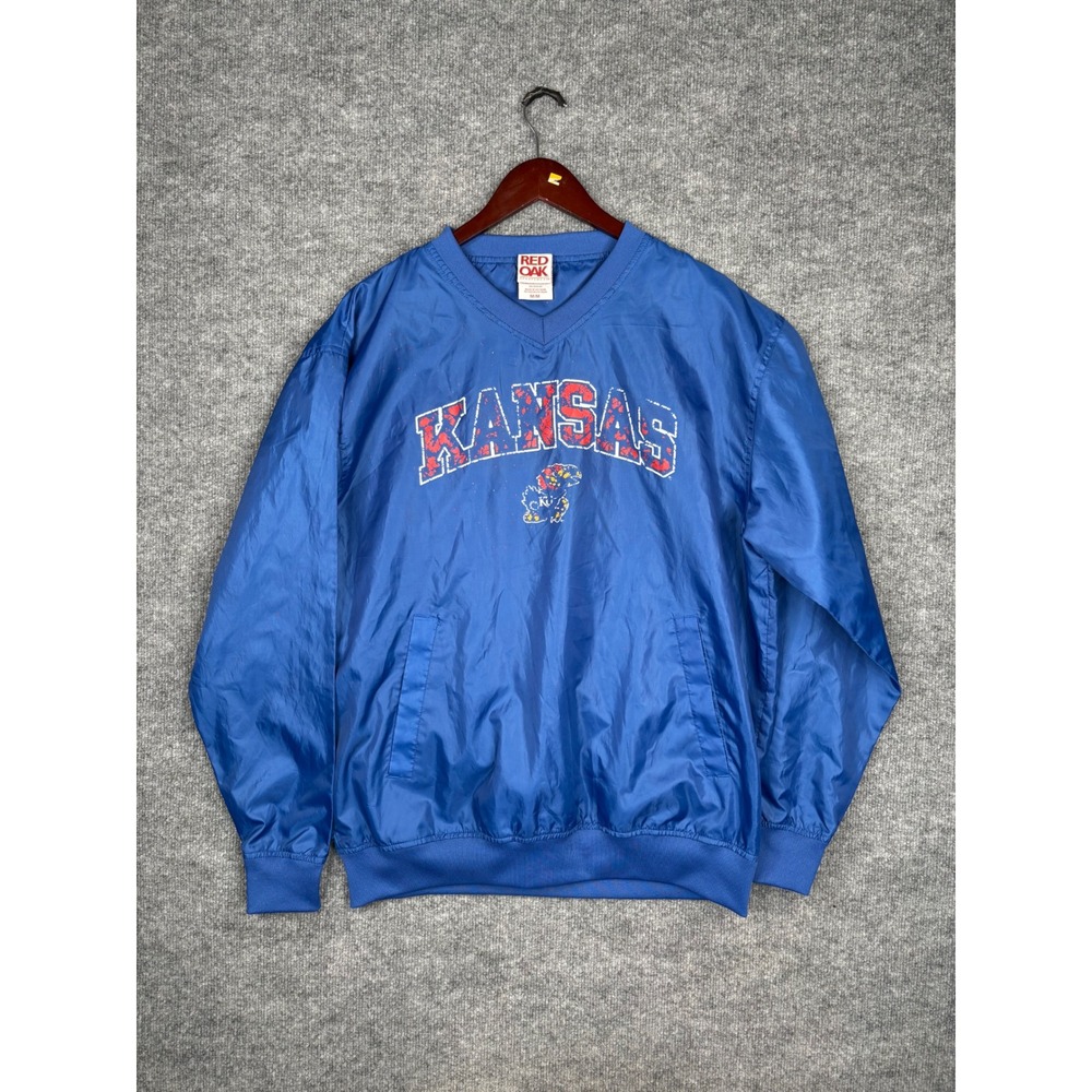 Red Oak Kansas Jayhawks Windbreaker Pullover Blue V-Neck Mens Medium